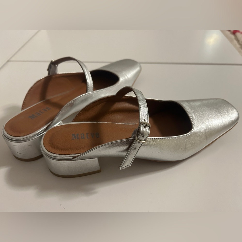 Maeve Silver Flats Sleek Metallic Loafers